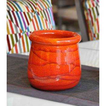 Petit pot fait-main arrondi au large rebord Tendresse rouge orangé Soleil Couchant