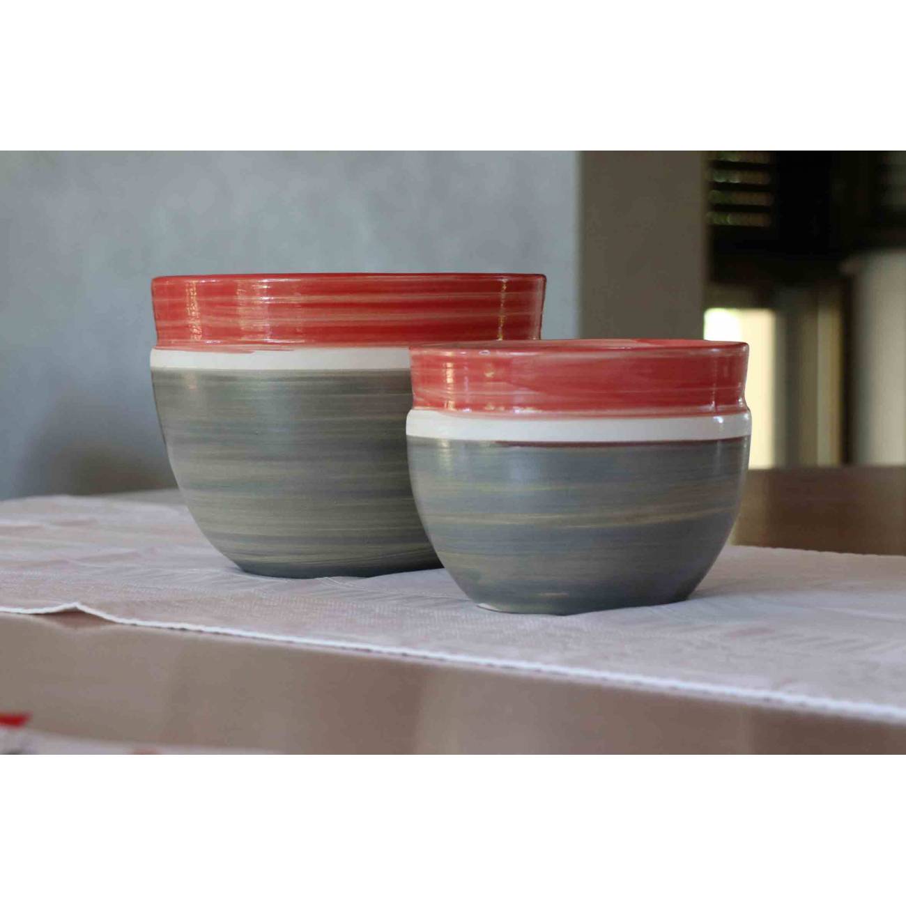 Petit pot rond profond Austral gris et rose Béton Ciré