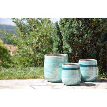 Pot de fleurs haut avec base arrondie Saint Tropez bleu et turquoise Blue Lagoon