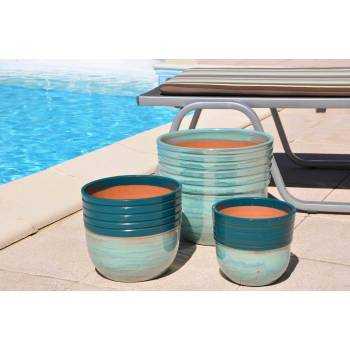 Pot en terre cuite Massaya bleu et turquoise Blue Lagoon