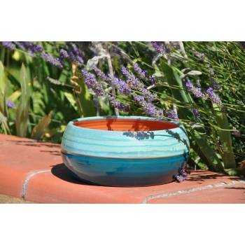 Pot bas et large coupe vasque ronde Mélilo bleu canard et turquoise Blue Lagoon