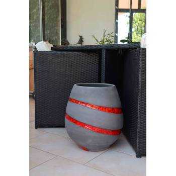 Grand pot forme goutte sur pied plateforme Cheyennes Gris Terre de Lave Rouge Bande