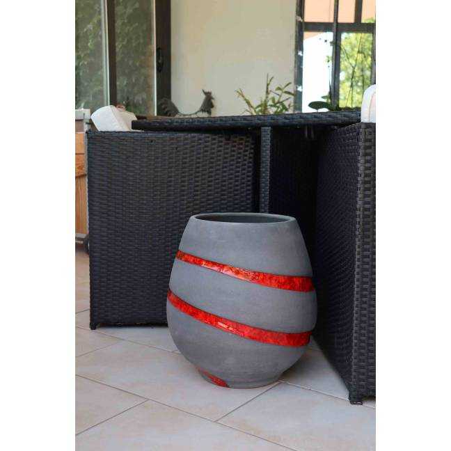 Grand pot forme goutte sur pied plateforme Cheyennes Gris Terre de Lave Rouge Bande