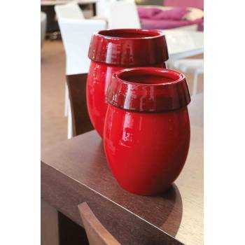 Pot Haut Ovale avec Large Bordure en Relief Cocon Rouge Mat et Marron Bois de Santal