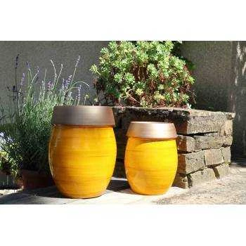 Pot haut ovale avec large bordure en relief Cocon jaune bronze Ibiza Sunshine