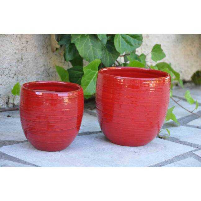 Petite poterie artisanale émaillée haute et texturée Volupté Rouge Coquelicot