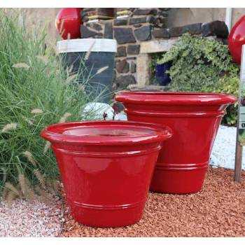 Grand Pot cuvier forme V double liseré et rebord large Le Toscane Rouge Coquelicot