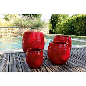 Pot haut forme ovale motif toile de jute Inca Rouge Coquelicot