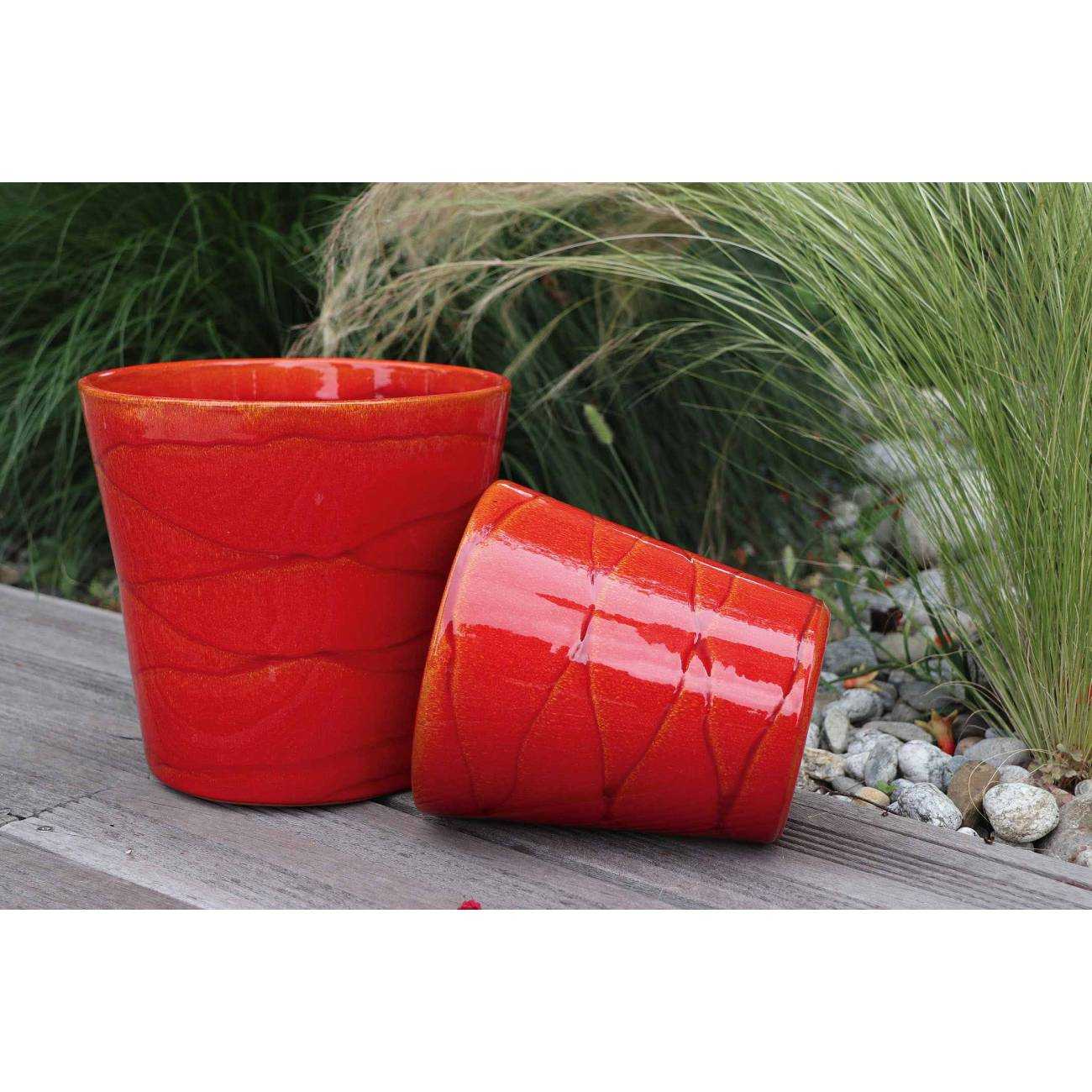 Pot droit en forme de V Odyssee marbré rouge orangé Soleil Couchant