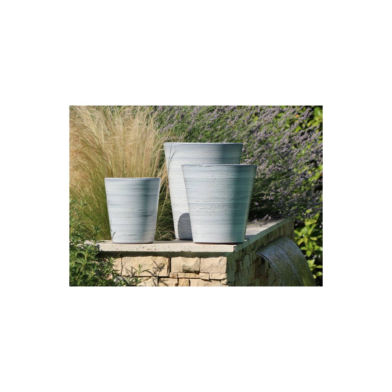 Pot artisanal cuvier haut forme en V Sydney blanc et noir Graphique