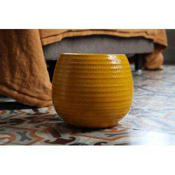 Pot en terre cuite rond et large en forme de U Cancale jaune Chevron Ibiza Sunshine