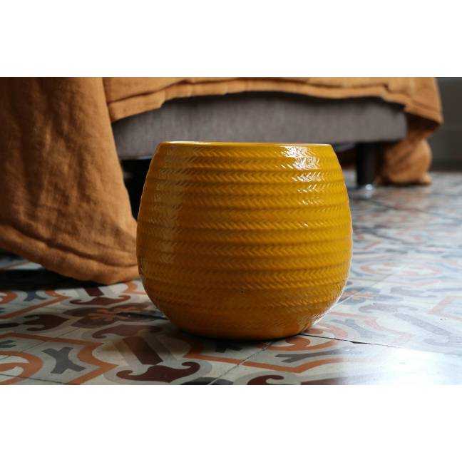 Pot en terre cuite rond et large en forme de U Cancale jaune Chevron Ibiza Sunshine