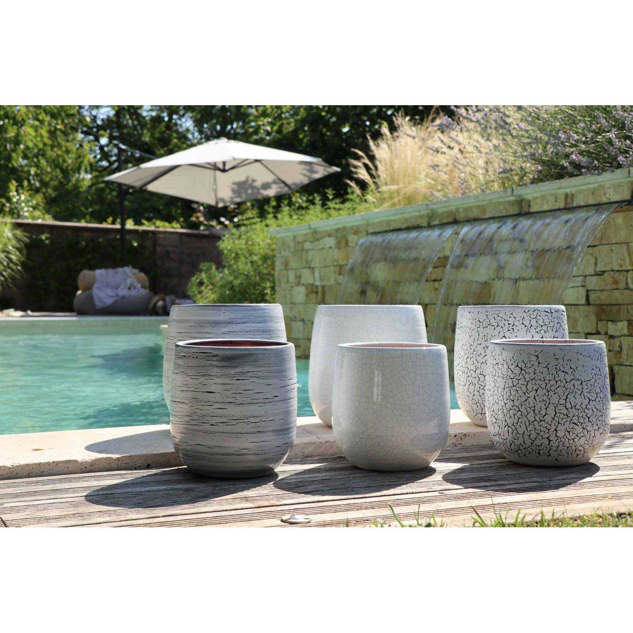Pot de fleurs base arrondie Saint Tropez blanc Faïence de Marbre