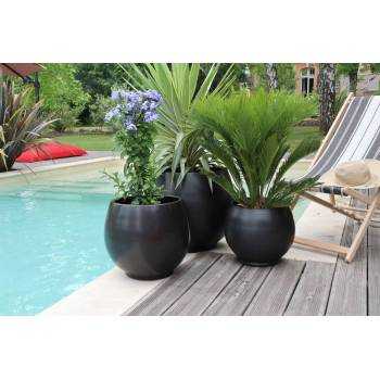 Pot rond large et profond sur plateforme Bahia Noir Mat'essence Black