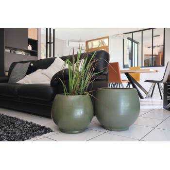 Pot rond large et profond sur plateforme Bahia kaki Mat'essence Green