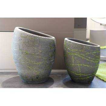 Vase design asymétrique Orion craquelé Terre de Lave Vert