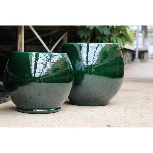 Pot rond large et profond sur plateforme Bahia Vert Jade