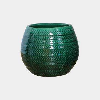 Pot en terre cuite rond et large Cancale motif Chevron vert Jade