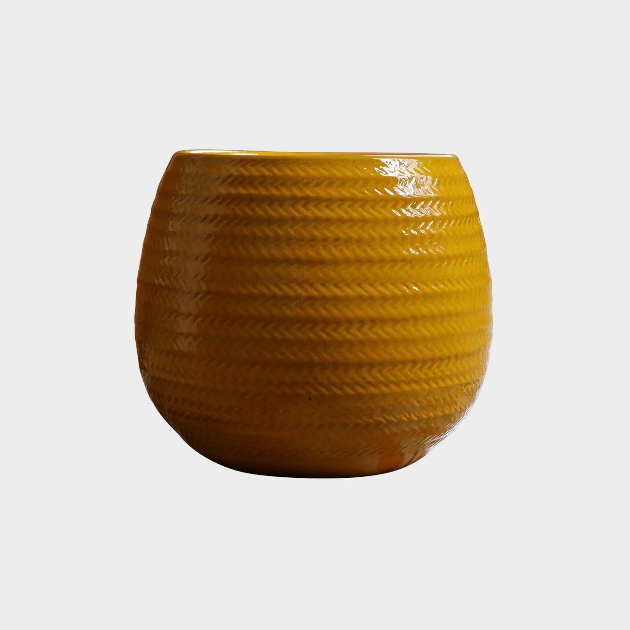 Pot en terre cuite rond et large en forme de U Cancale jaune Chevron Ibiza Sunshine