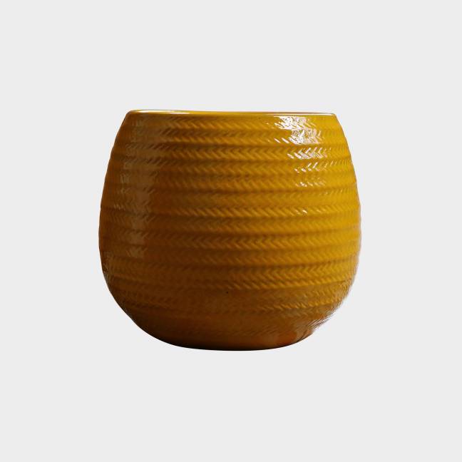 Pot en terre cuite rond et large en forme de U Cancale jaune Chevron Ibiza Sunshine