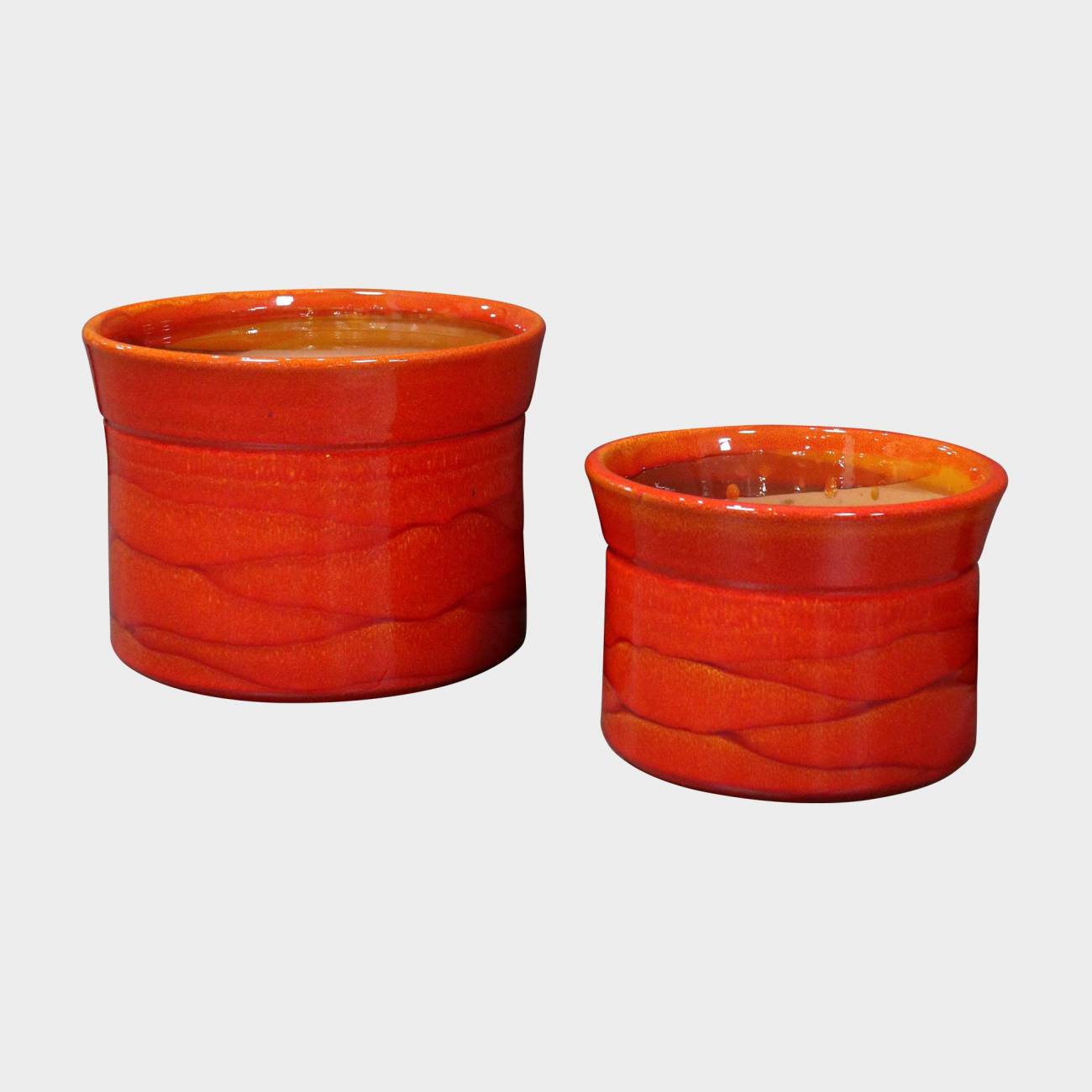 Vase droit artisanal cylindrique col évasé Moreï mabré rouge orangé Soleil Couchant