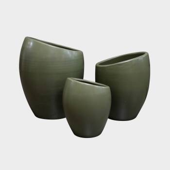 Vase décoratif design asymétrique allongé Orion kaki Mat'essence Green