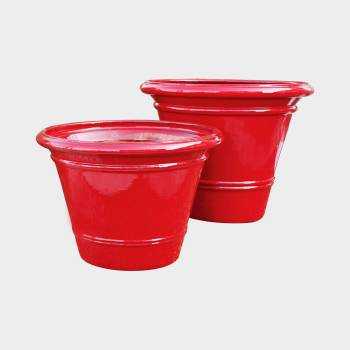 Grand Pot cuvier forme V double liseré et rebord large Le Toscane Rouge Coquelicot