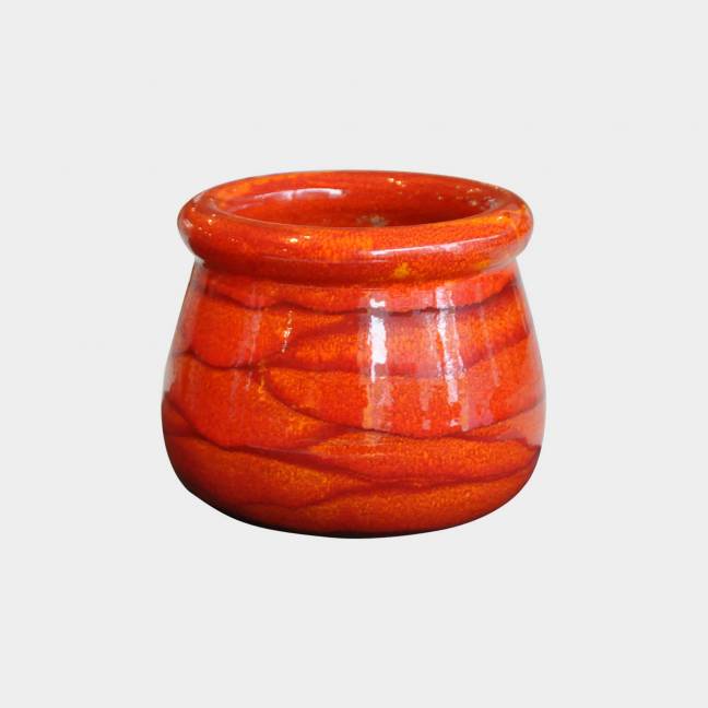 Petit pot fait-main droit au large rebord Douceur Orange Soleil Couchant