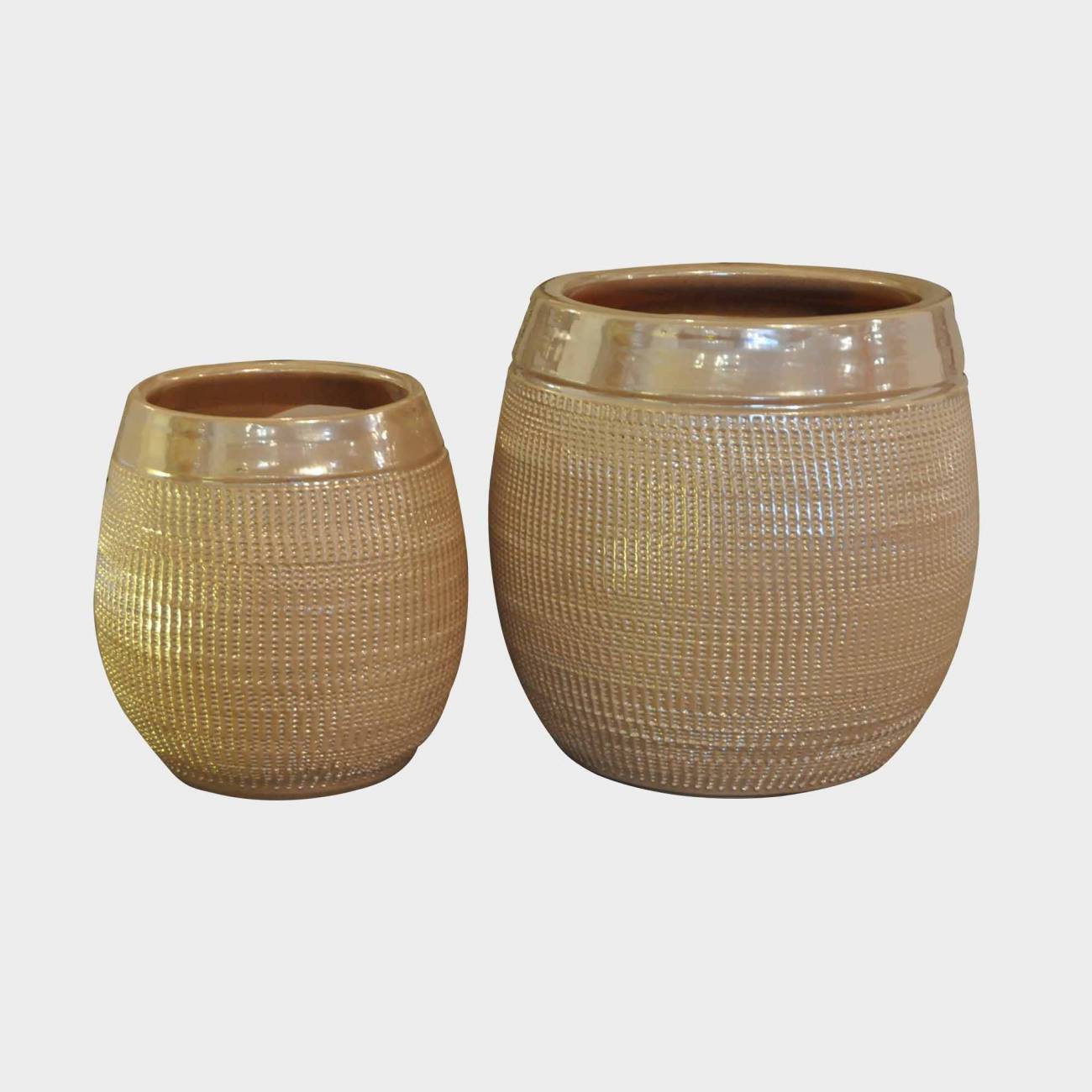 Pot haut forme ovale motif toile de jute Inca Beige et Doré Sur La Dune Pot haut forme ovale motif toile de jute Inca Beige et Doré Sur La Dune