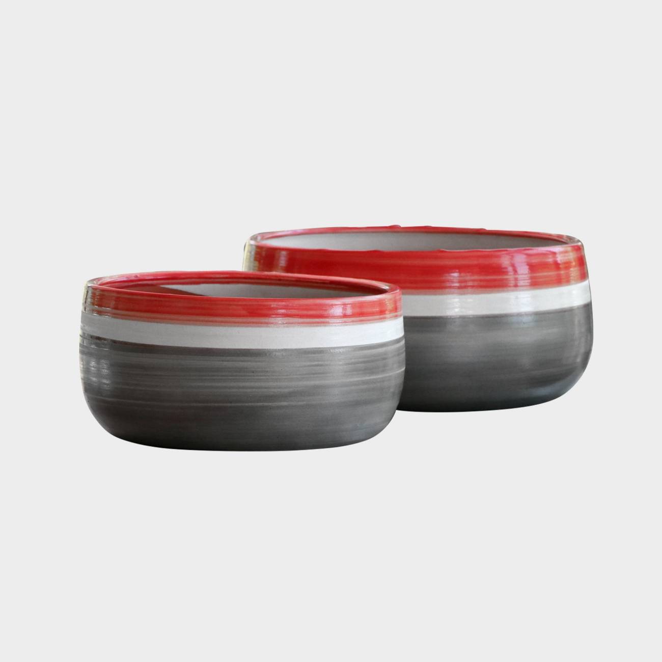 Pot large et bas façon coupe ou vasque L'Escale gris et corail Béton Ciré Pot large et bas façon coupe ou vasque L'Escale gris et corail Béton Ciré
