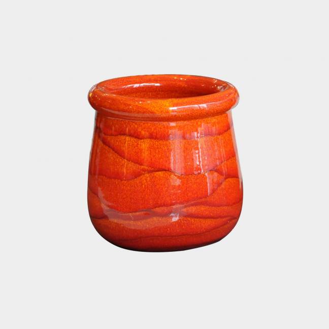 Petit pot fait-main arrondi au large rebord Tendresse rouge orangé Soleil Couchant