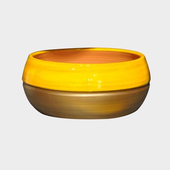 Pot bas et large forme de coupe ou vasque ronde Mélilo Jaune Bronze Ibiza Sunshine