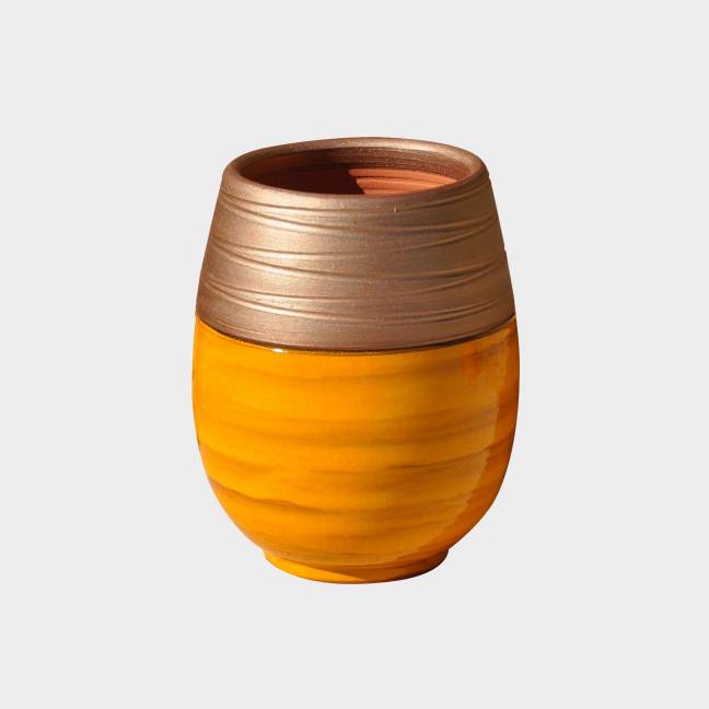 Vase design forme œuf Inspiration jaune moutarde et bronze Ibiza Sunshine