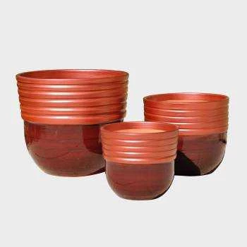 Pot haut en forme de U large rebord strié Massaya marron rosé cuivré Tango Syrah
