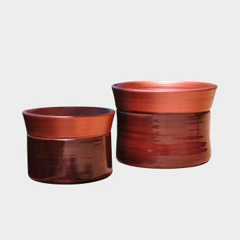 Vase droit artisanal cylindrique col évasé Moreï marron rosé cuivré Tango Syrah