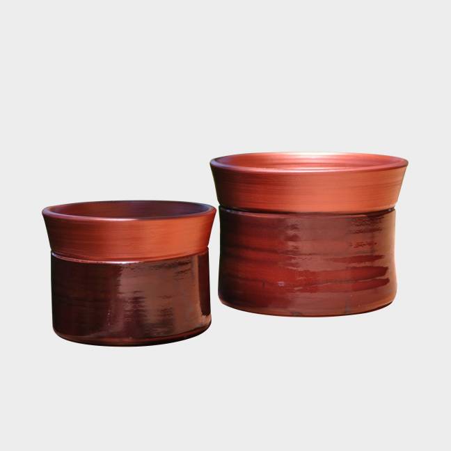 Vase droit artisanal cylindrique col évasé Moreï marron rosé cuivré Tango Syrah