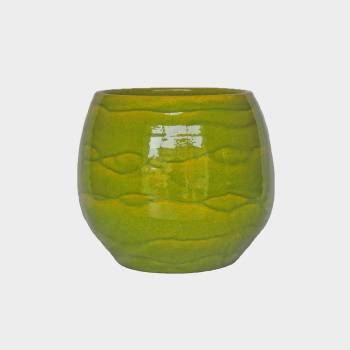 Pot en terre cuite rond et large en forme de U Cancale Vert Bambou