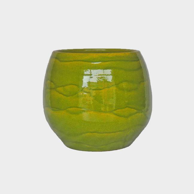 Pot en terre cuite rond et large en forme de U Cancale Vert Bambou