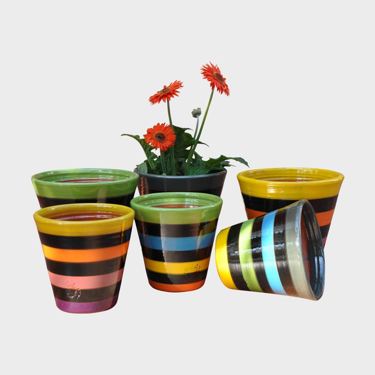 Vase Odyssée noir multicolore Tutti Frutti rayé