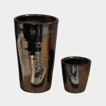 Petit vase déco design allongé uni et brillant Iliade gris anthracite Métal