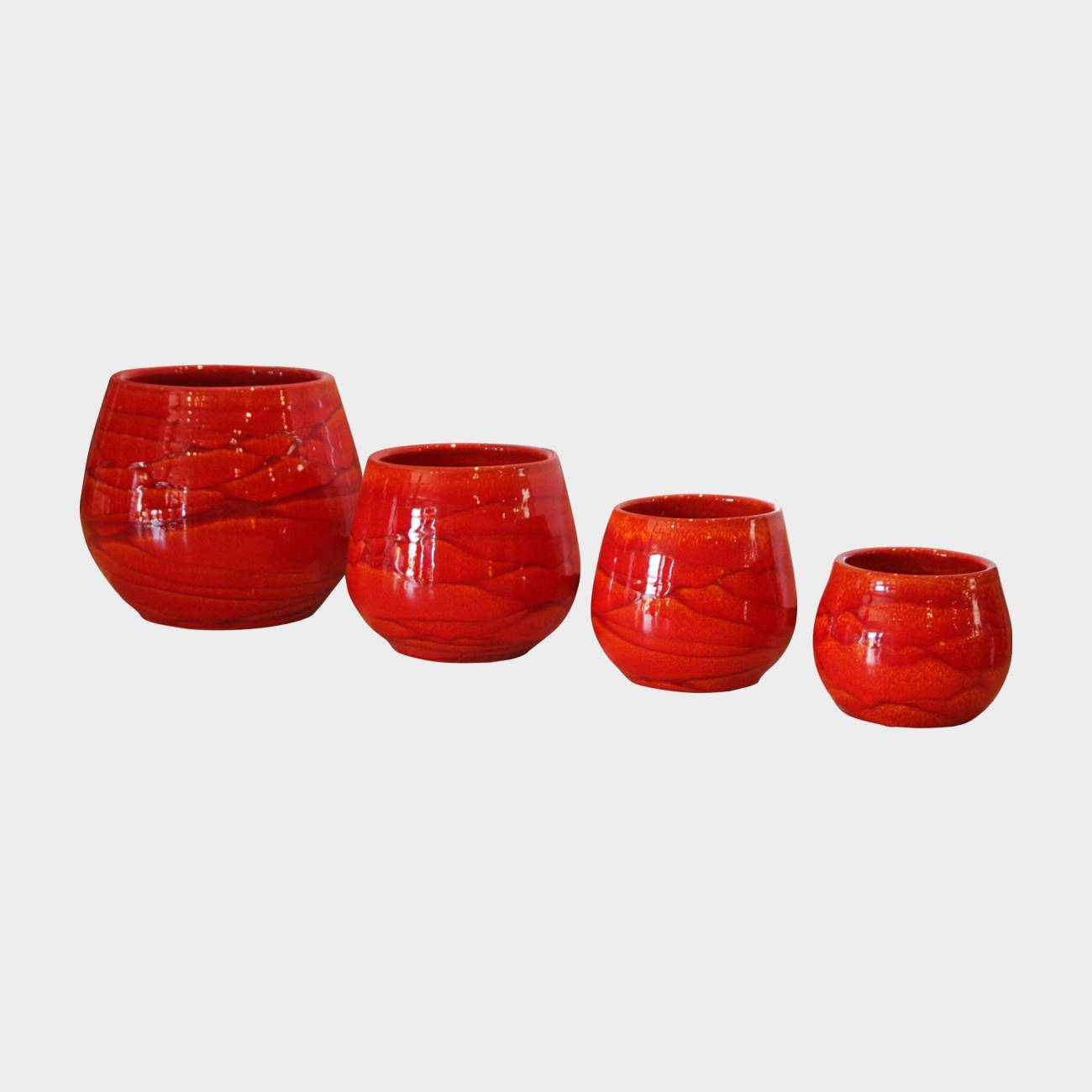 Pot en terre cuite rond et large en forme de U marbré rouge orangé Soleil Couchant