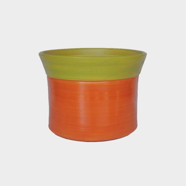 Vase droit artisanal cylindrique col évasé Moreï vert et jaune Peps Orange