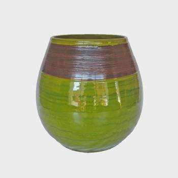 Grand pot forme goutte sur pied plateforme Cheyennes Vert et Marron Bois et Nature