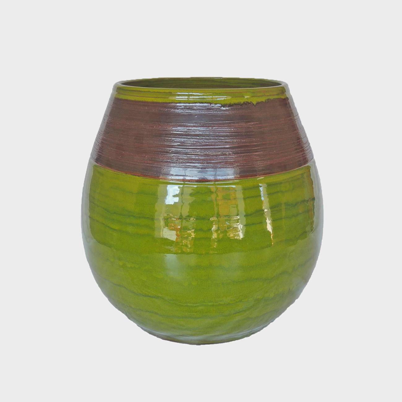 Grand pot forme goutte sur pied plateforme Cheyennes Vert et Marron Bois et Nature