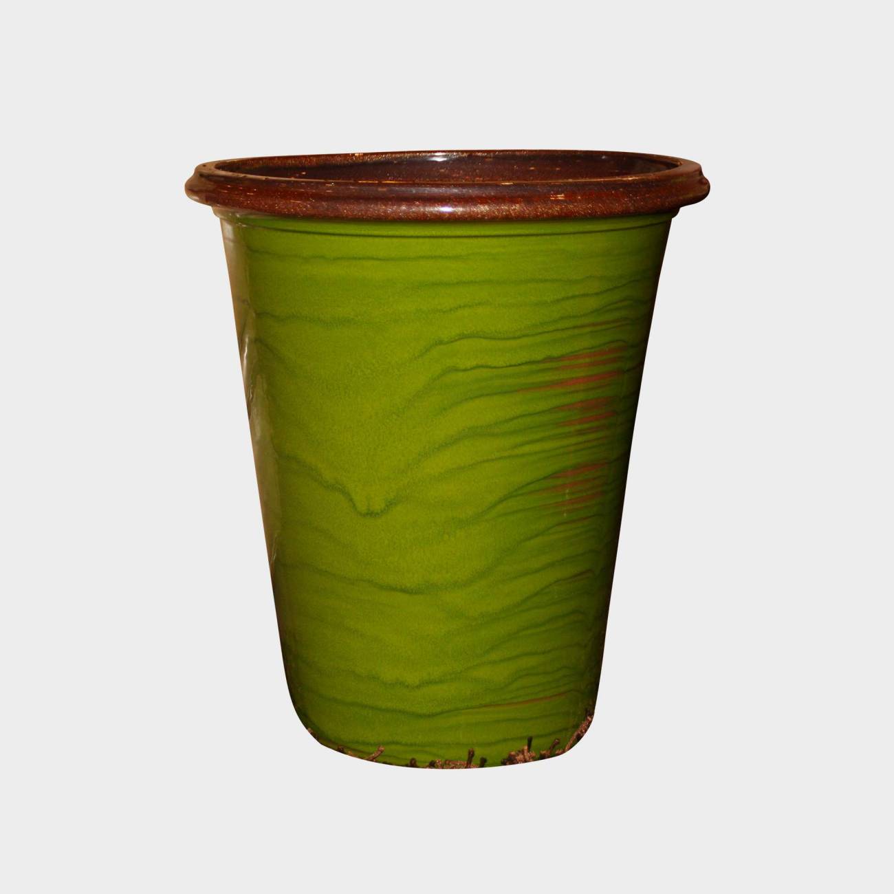 Pot en terre cuite forme cuvier en V large rebord Baobab vert marron Bois et Nature