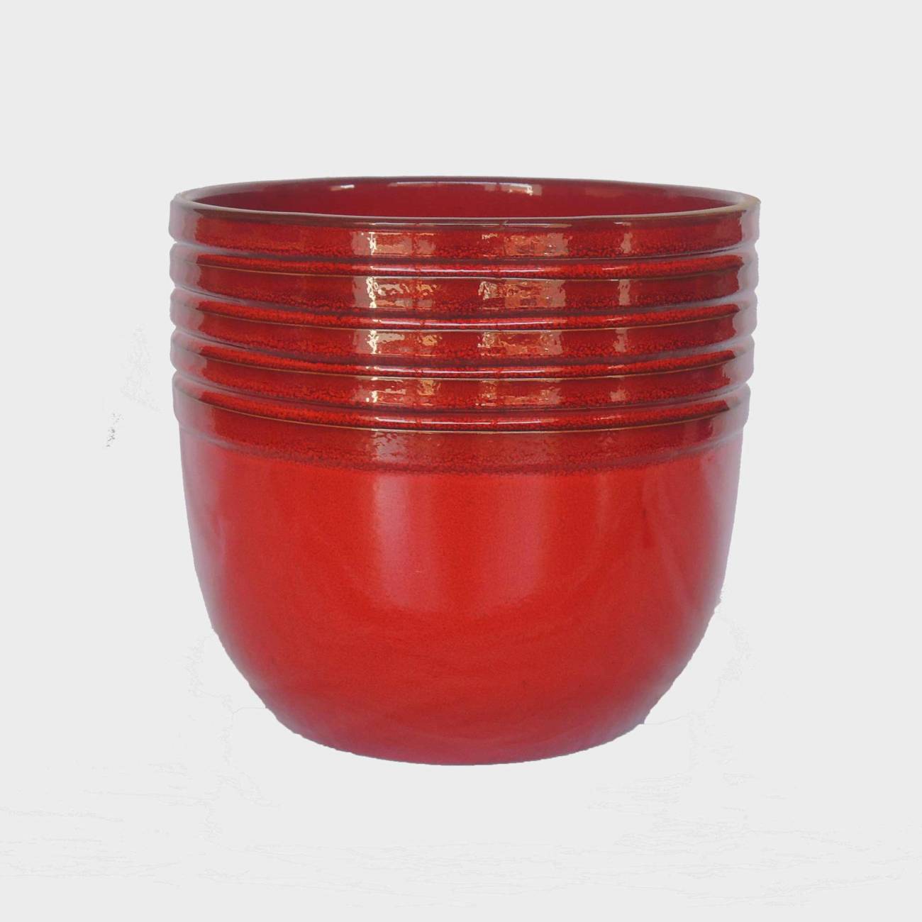 Pot haut en forme de U large rebord strié Massaya rouge et marron Bois de Santal