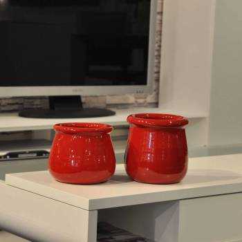 Petit pot fait-main au large rebord Douceur Rouge Coquelicot