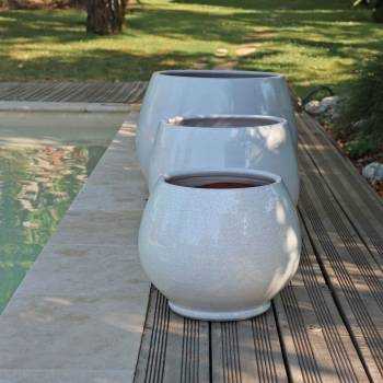 Pot rond large et profond sur plateforme Bahia blanc Faïence de Marbre