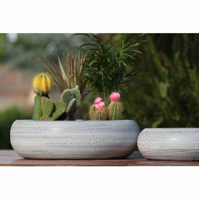 Coupe vasque basse lisse et brillante émaillée main Plume gris Graphique