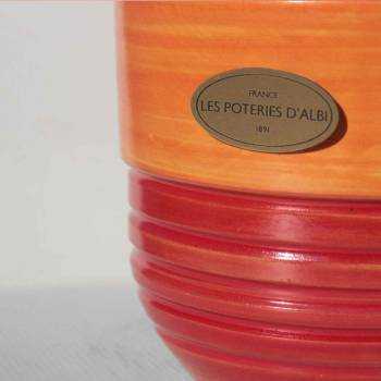 Grand pot forme goutte sur pied plateforme Cheyennes orange rouge Soleiados Sanguine